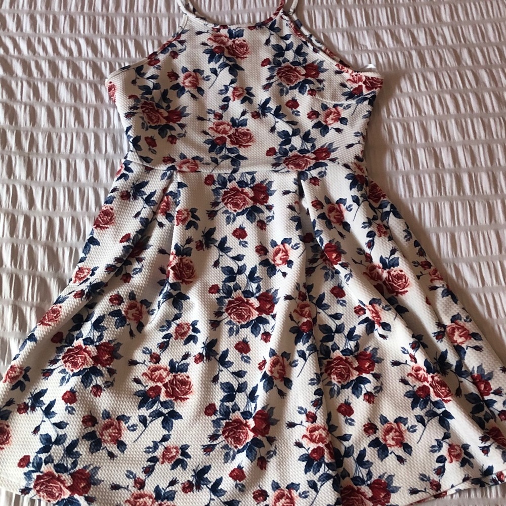 Rose with Blue Leave Print Dress